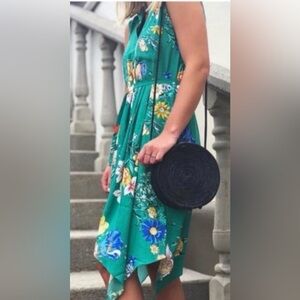 Anthropologie Maeve Rory Green Floral Midi Shirt Dress